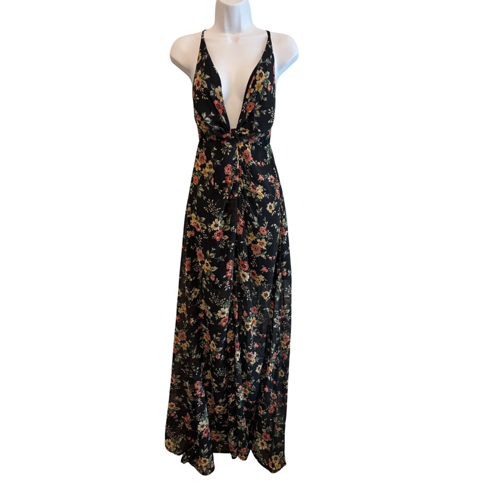 Windsor Black Floral Maxi Dress with Pink & Yellow Flowers